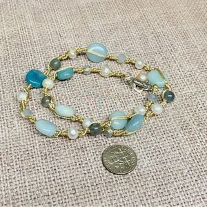 Vantel Pearl Sterling Silver Glass Bead Pearl Wrap Bracelet